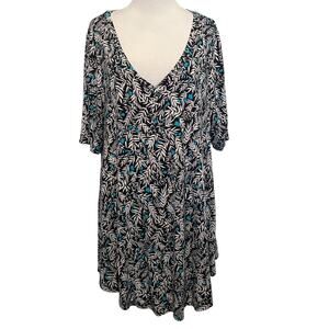 Lane Bryant Tropical Tee Womens Size 18/20 Black White Turquoise Knit Top 2X